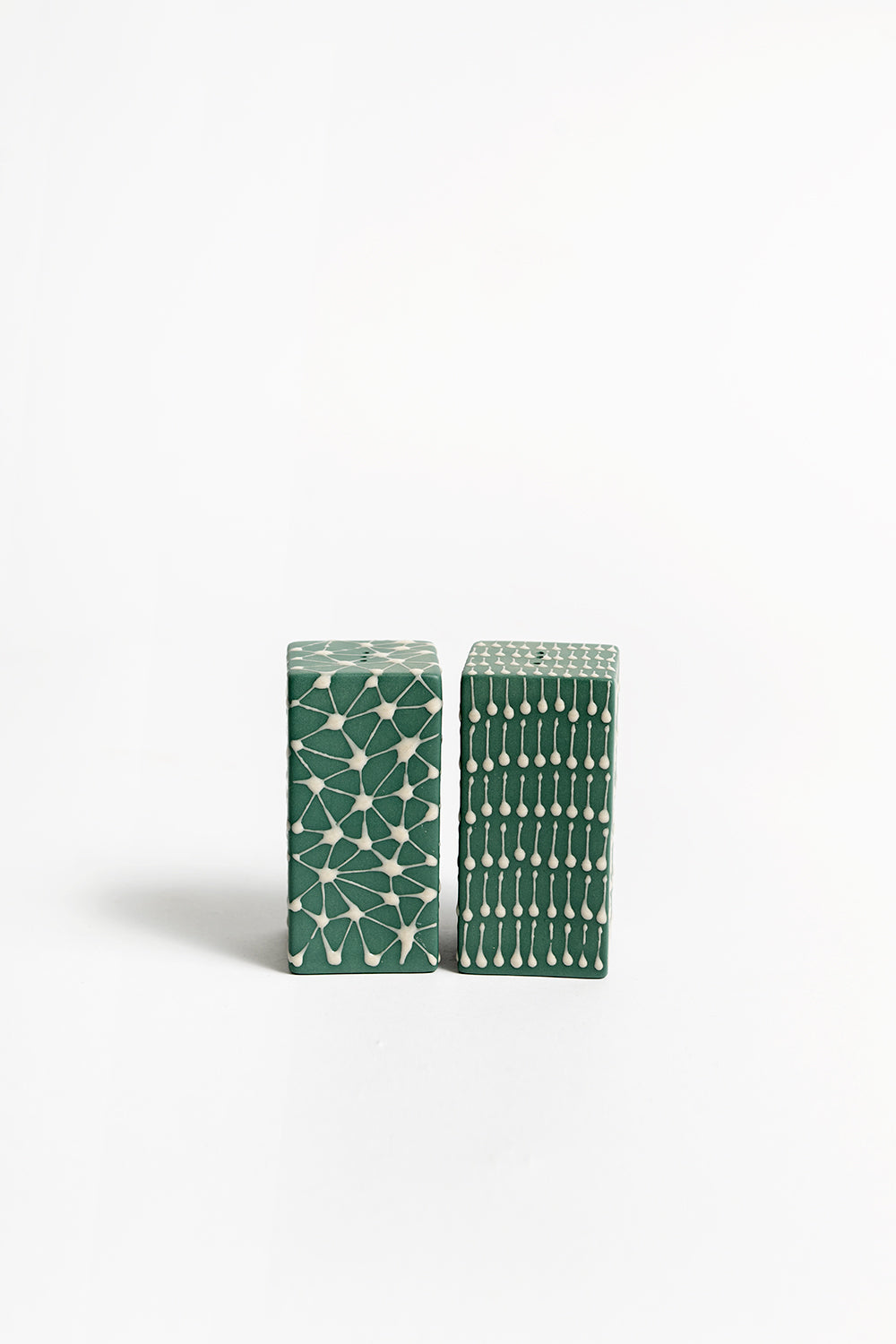 Salt Cube Set |  Pine Green with Beige Stars and Sticks